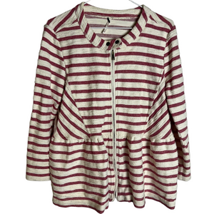 Striped Zip-Front Peplum Jacket - Cream & Burgundy